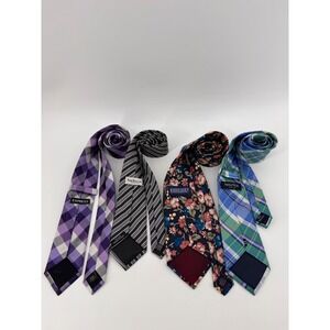 Mens‎ Designer Tie Lot 4 Express Van Heusen Lands End Nautica Silk Plaid Floral